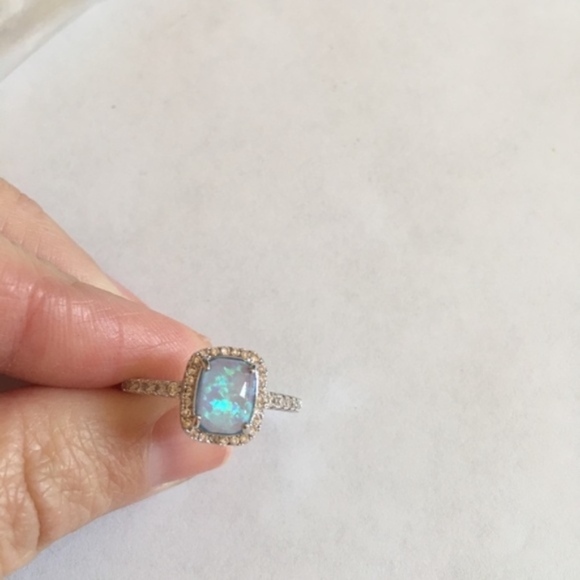 New Blue Fire Opal Silver CZ Ring - Picture 2 of 7